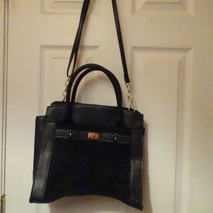 Black suede and faux leather purse with strap, never used